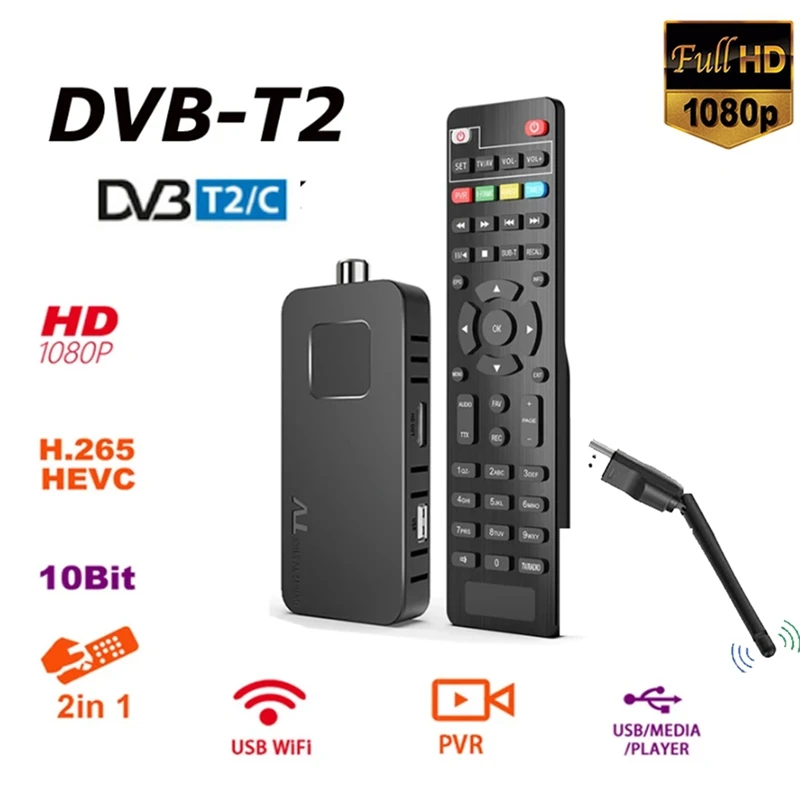 เครื่องรับสัญญาณ DVB-T2 HEVC H.265ยุโรป DVB-C กล่องรับสัญญาณทีวีดิจิตอลความละเอียดสูง DVB-T สำหรับ Y0UTUB WIFI สำหรับยุโรป VS พลาสติกสีดำ V7