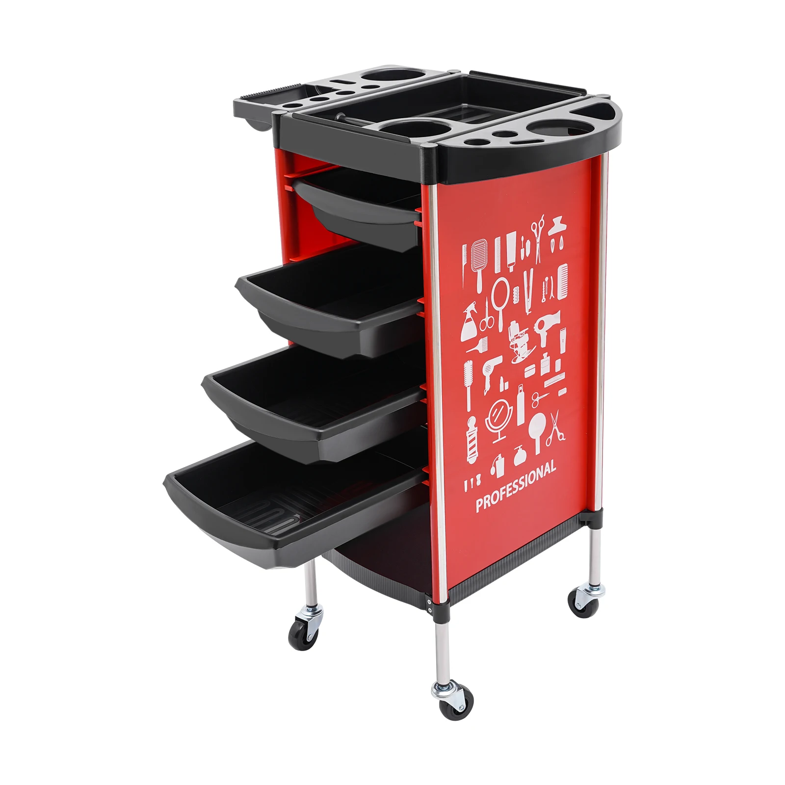 Salon Barber Cart Hairdresser Trolley Hair Colouring Spa Cart w/4 Pull-out Drawers for Stylist Hairstylist