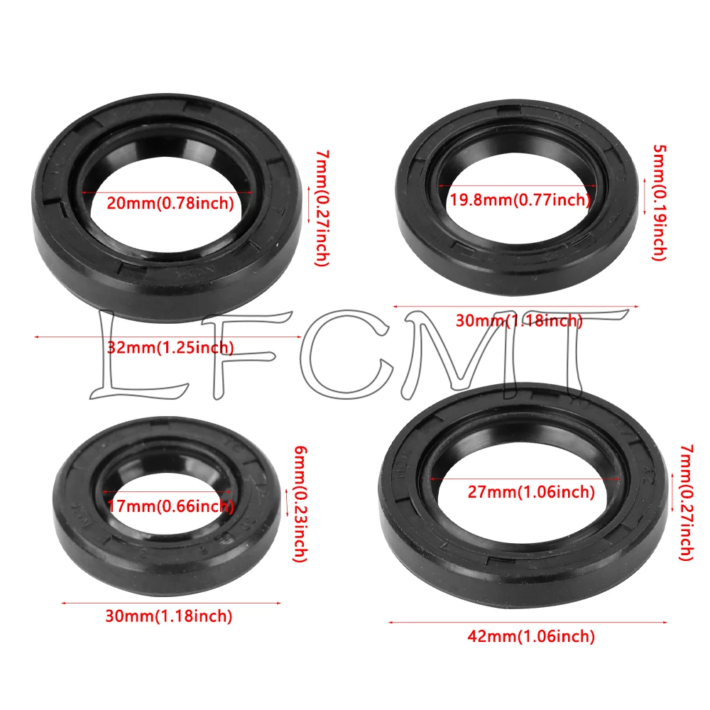 4 PCS Engine Oil Seal Set 19.8x30x5 17x30x6 20x32x7 27x42x7 for 4 Stroke GY6 49cc 50cc 139QMB 139QMA Chinese Scooter Moped ATV