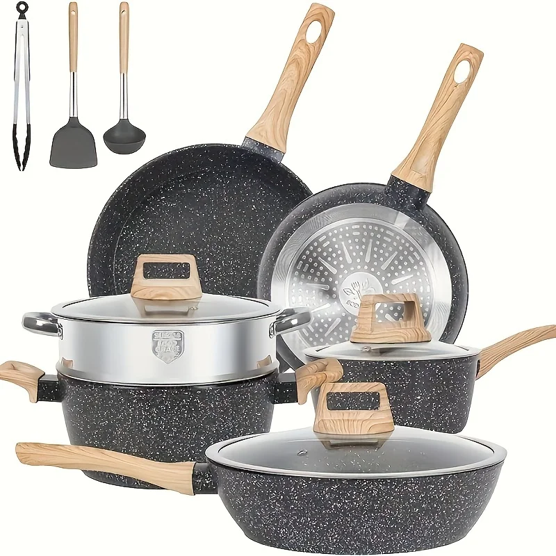 

12 POTS and pans Set, Non-stick Cookware Set, Induction Cookware Non-stick Granite Cooking Set, including frying pan, pan, ste