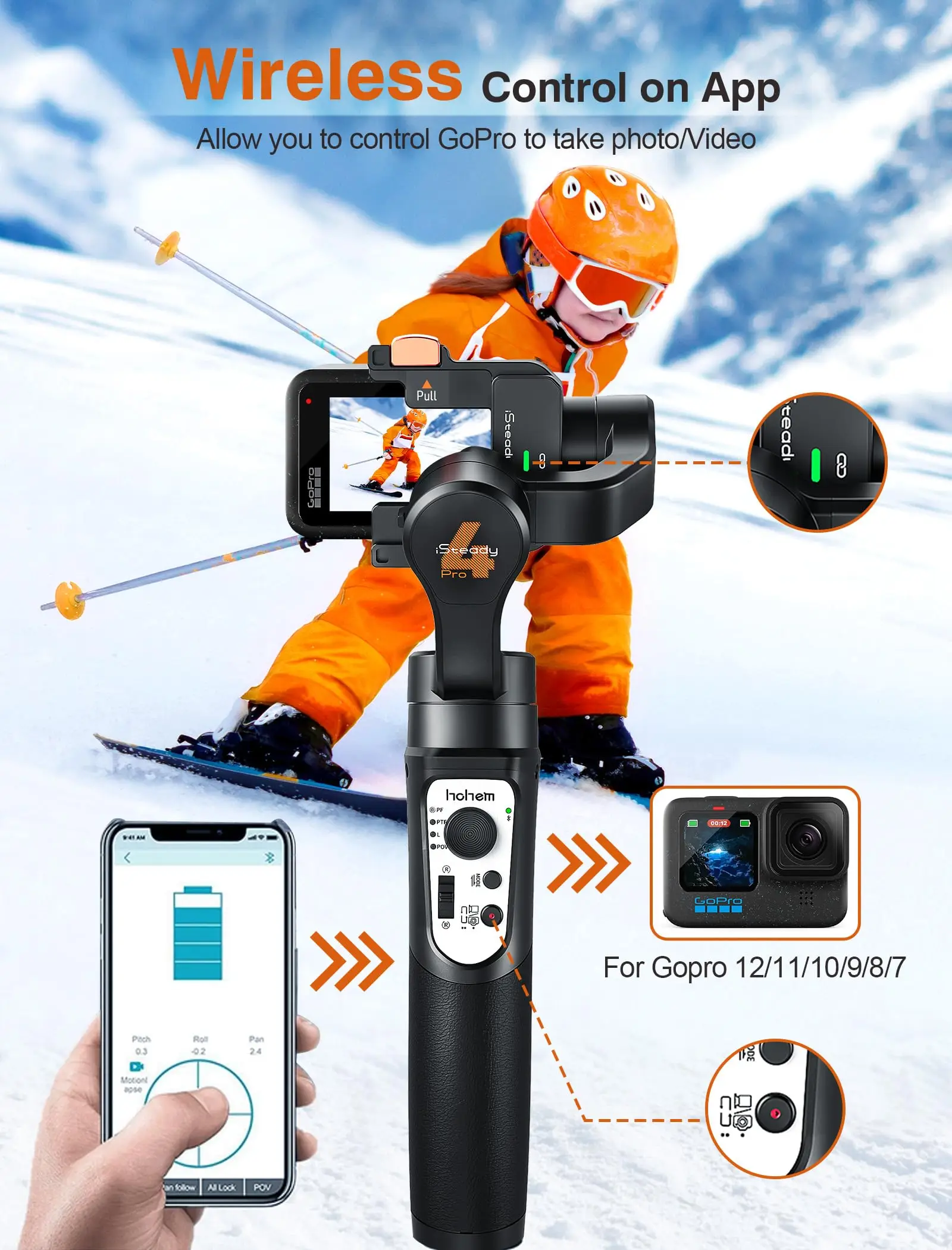 

3-Axis Handheld Gimbal Stabilizer for GoPro Hero 12/11/10 Insta360 One R DJI OSMO Action Camera for Anti Shake Video Waterproof