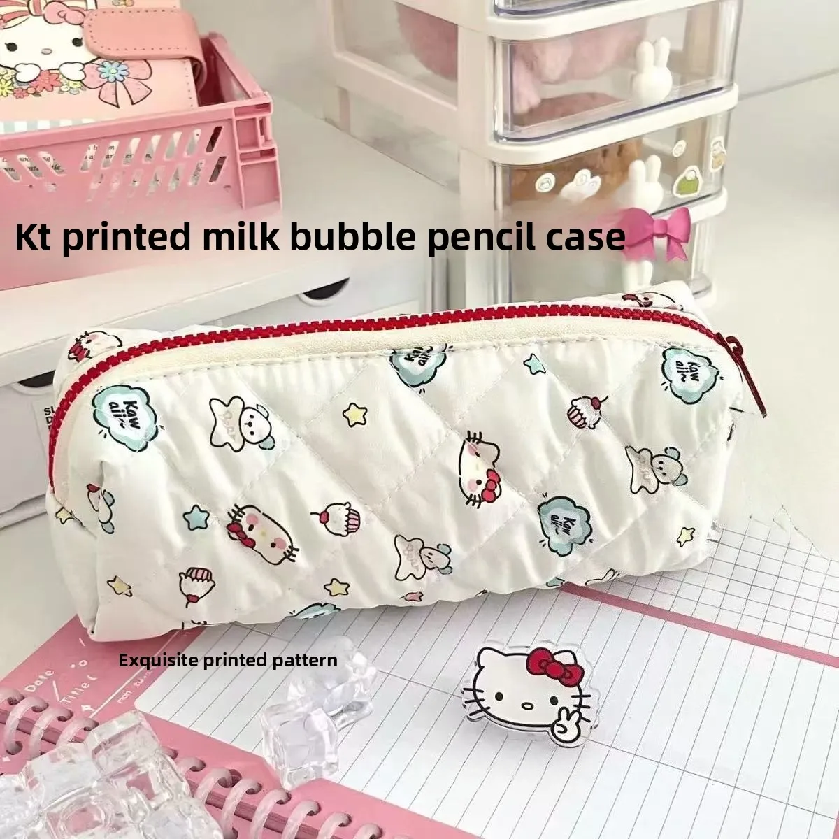 مقلمة سانريو الجديدة بسحاب أحمر KT، ناعمة ولطيفة، تخزين قرطاسية عصري للطلاب، حقيبة مكياج عالية الجودة #1