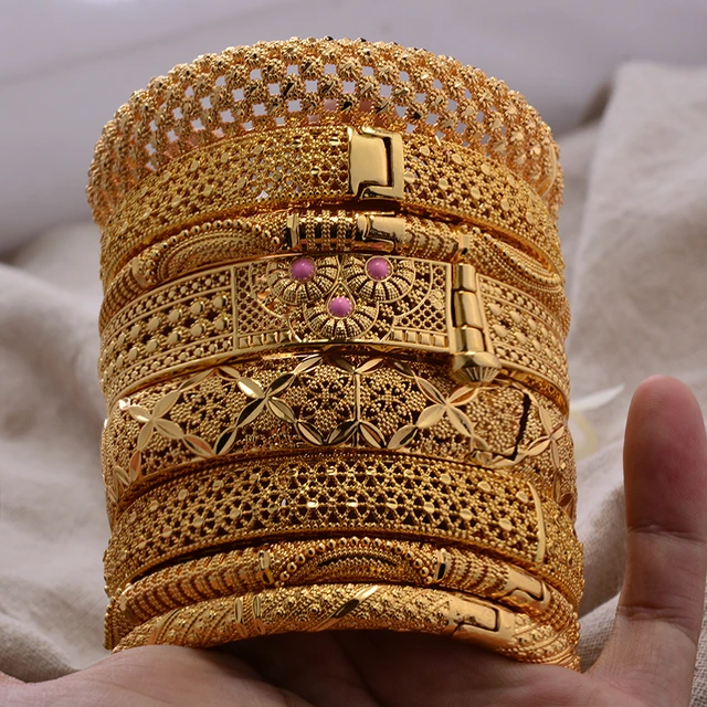 Round Flower Shape Gold Color Bangles for Women Men Algerian Wedding Bracelets 2.36 Long Chain French Jewelry AliExpress