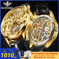 100% Authentic Tourbillon Watch for Men 3D Relief Golden Dragon Top Luxury Symbol of Identity Mature Men's Watches Automatic