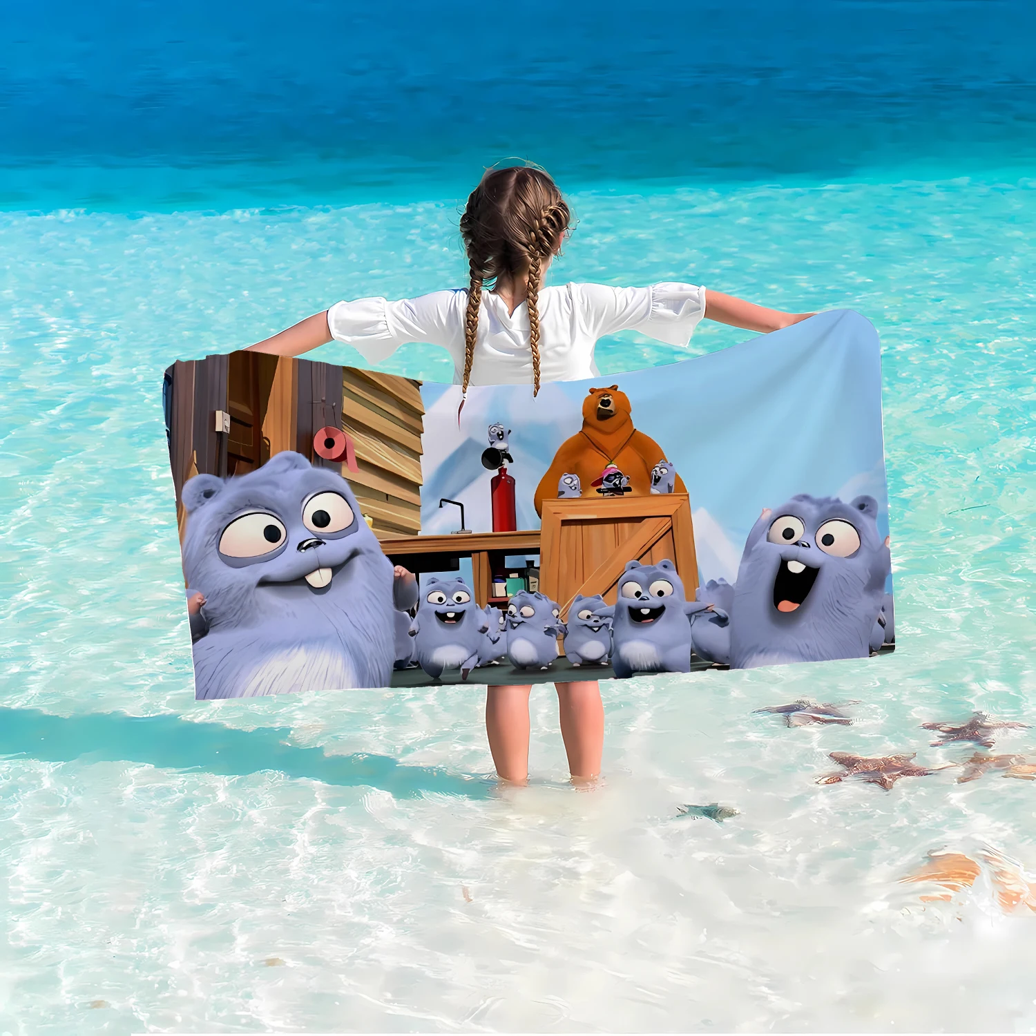 Grizzy and The Lemmings Bath Towel Cute Cartoon Printed Beach Towel Bathroom Soft Absorbent Washcloths Kids Birthday Gifts New