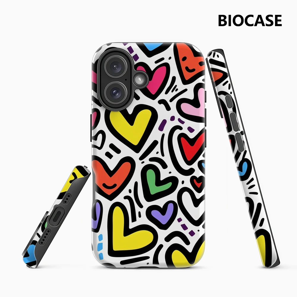 Verspielte bunte Herzen IPhone 17 Must-Haves Handyhülle für IPhone 17 16 15 14 13 12 Pro Max Plus Doppelschichtige Rückseite