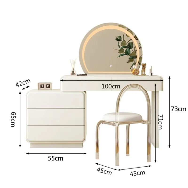 Modern Cream Style Dresser with Light Emitting Diode Mirror Popular Makeup Table with Chair Wooden Dresser