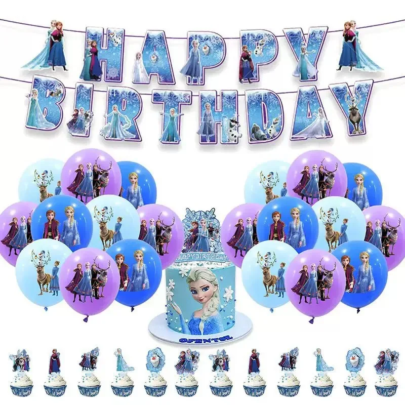 Neue Frozen Cartoon Party Dekorationen Elsa Anna Prinzessin Banner Luftballons Kuchen Topper