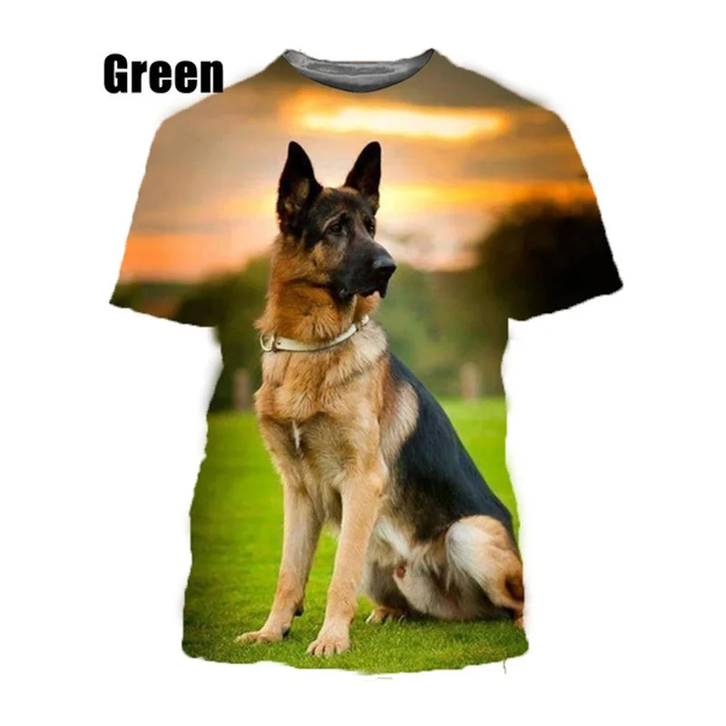 Summer Short-sleeved Cute Dog German Shepherd 3D Pattern Printing Breathable Round Neck Top T-shirt Size XS-5XL