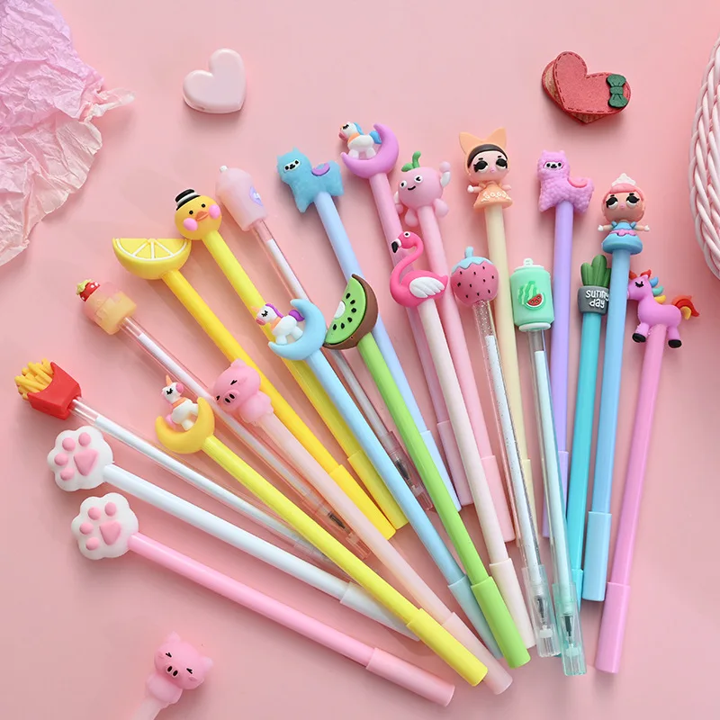 Imagem -05 - Kawaii Cartoon Gel Pen Escola e Escritório Papelaria Padrão Aleatório Canetas Neutras Tinta Preta Suprimentos de Escrita 0.5 mm 30 40 50 Pcs Lot