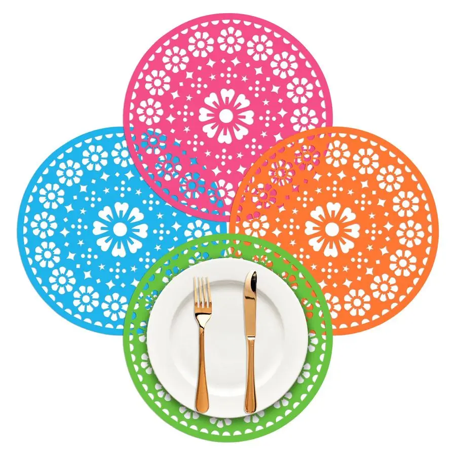 

Кусочки бумажных ковриков Fiesta 14, мексиканские одноразовые коврики Cinco De Mayo, круглые бумажные коврики для столовых приборов для мексиканской свадьбы, вечеринки