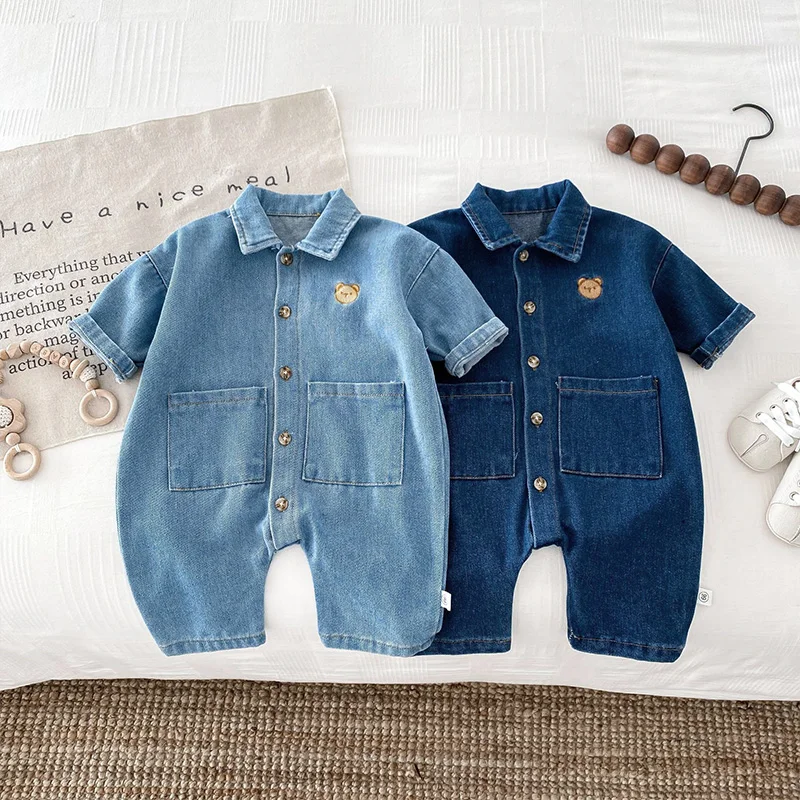 2024 Baby Clothes Trendy Boys Baby Rompers Spring Autumn Denim Jumpsuits Super Cute Outdoor Crawling Suit Girls Infants Bodysuit