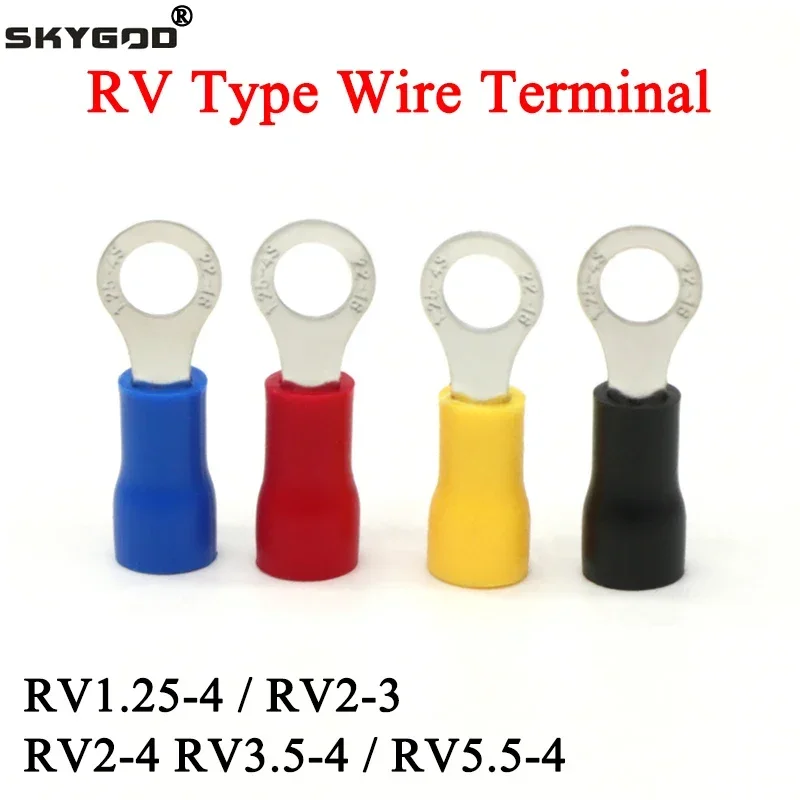 50pcs RV1.25-4 RV2-3 RV2-4 RV3.5-4 RV5.5-4 Wire Terminal Crimp Splice PVC Insulation Circular Round Cold Press Cable End Connect