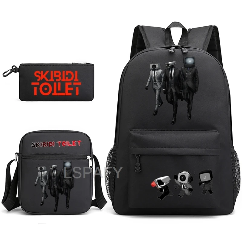 Skibidi Toilet Backpacks 3pcs Lighweight Simple Teens Laptop School Bags Women Men Casual Travel Capacity Backpacks Waterproof