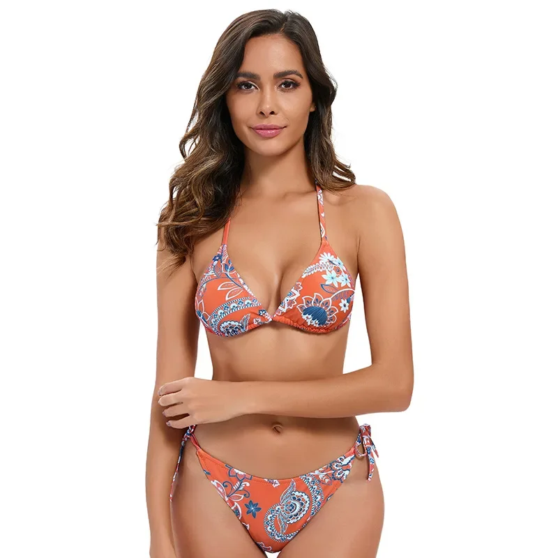 Driehoekige bikiniset met paisley bloemenprint voor dames 3-delige sexy badmode met bijpassend cover-up badpak dames