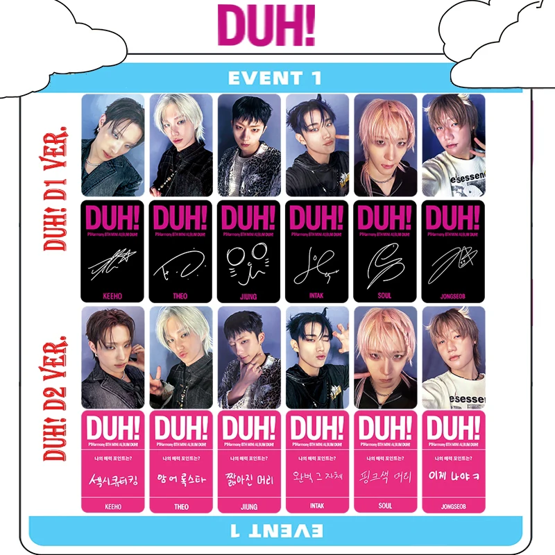 6Pcs/Set KPOP P1HARMONY DUH! Album Idol Group Cards THEO SOUL