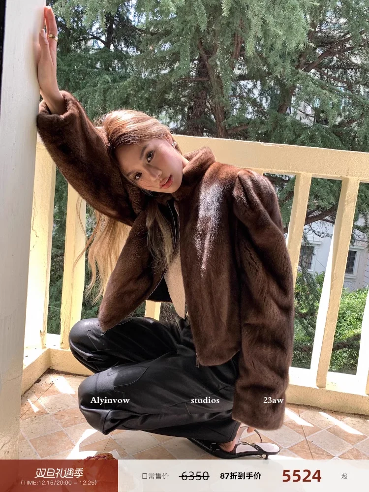 HDHOHR 2025 New100% Real Mink Fur Coat Women Fashion Essential Natural Mink Coat Warm Short Leather Outerwear Winter Fur Jacket