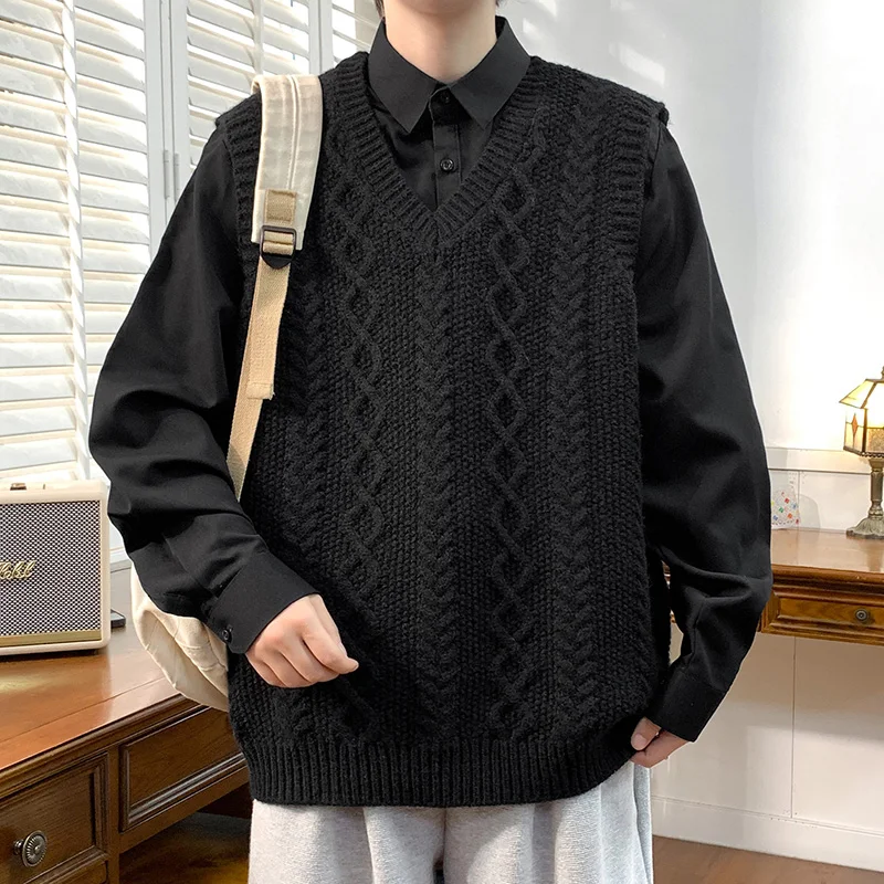 

Loose Men's Knitted Sweater with irt Collar Hong Kong Sle Student Faion Winter All-Match Casual Long Sve Polyester