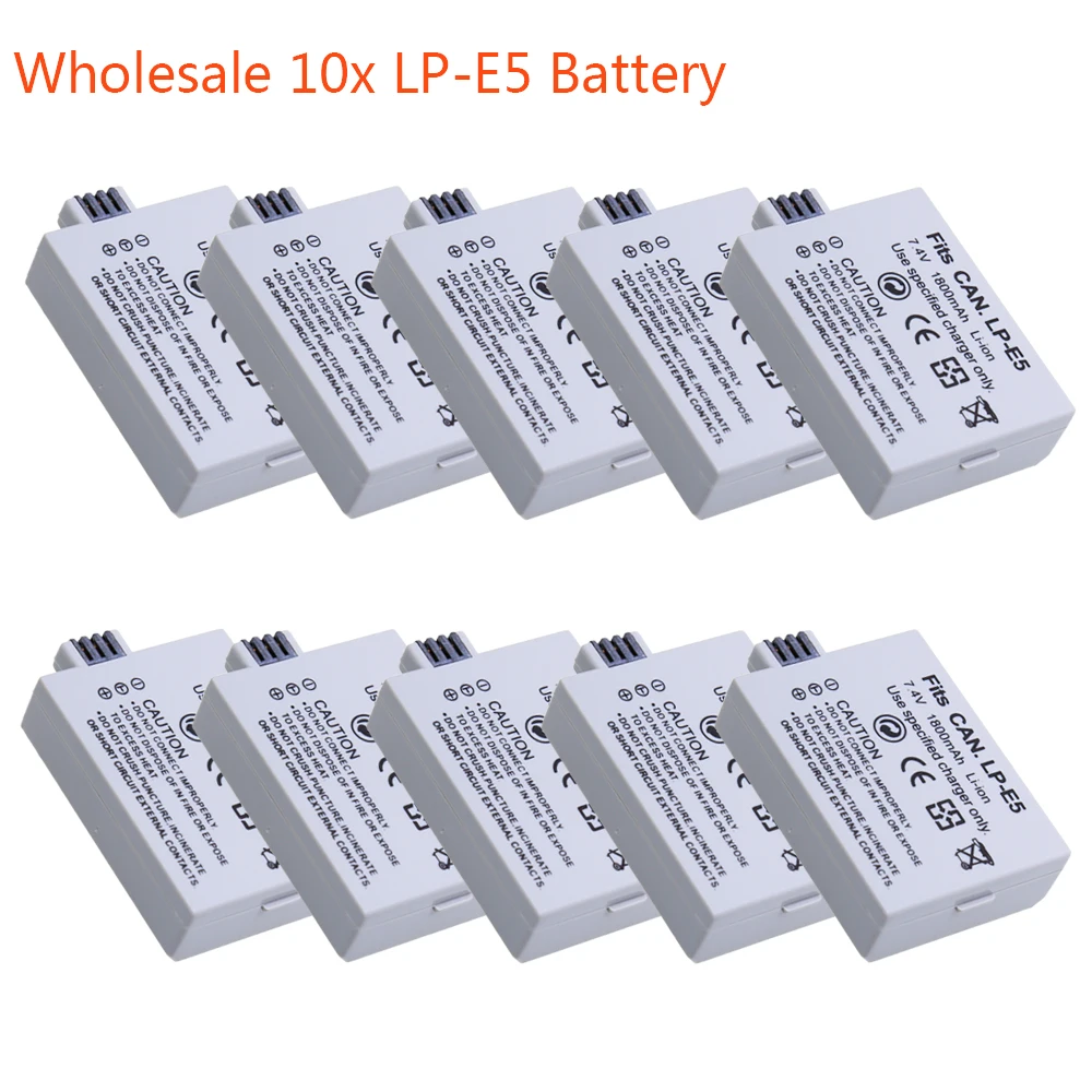 

Wholesale 10Pcs 7.4V 1800mAh LP-E5 LP E5 LPE5 Rechargeable Digital Camera Li-ion Battery for Canon EOS 1000D 450D 500D Kiss F X2