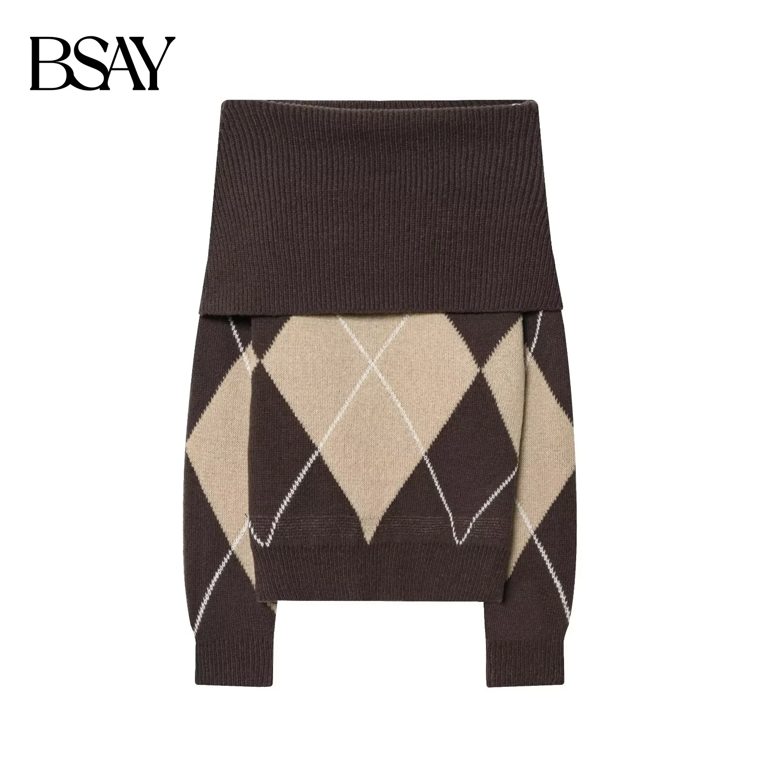 

BSAY осенняя новая женская одежда 2025 модный темпераментный повседневный вязаный свитер с открытыми плечами и бриллиантами