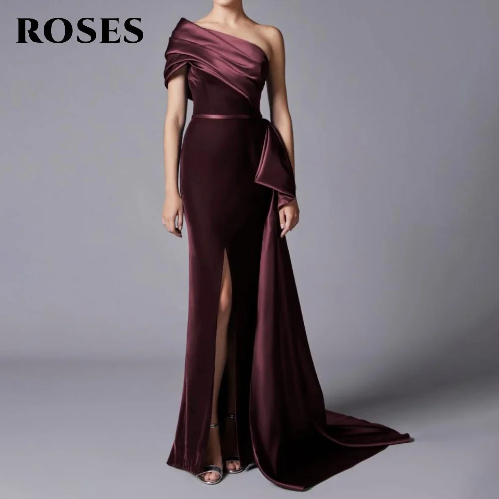 ROSES Blauwe Vlek Zeemeermin Galajurk met Split Eén Schouder Avondjurk Plooi فساتavera Mustacion Feestjurk Aangepast