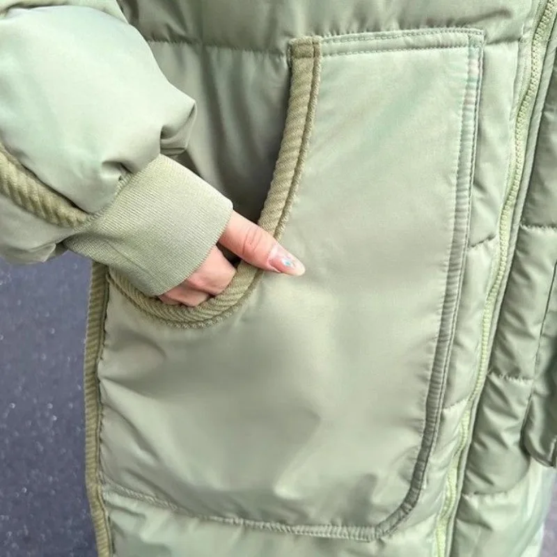 Women's Winter Cotton Jacket Coat Blouse Mid-length Splicing Corduroy Zipper Thickened Warm Premium Soft Versatile Trend Brand