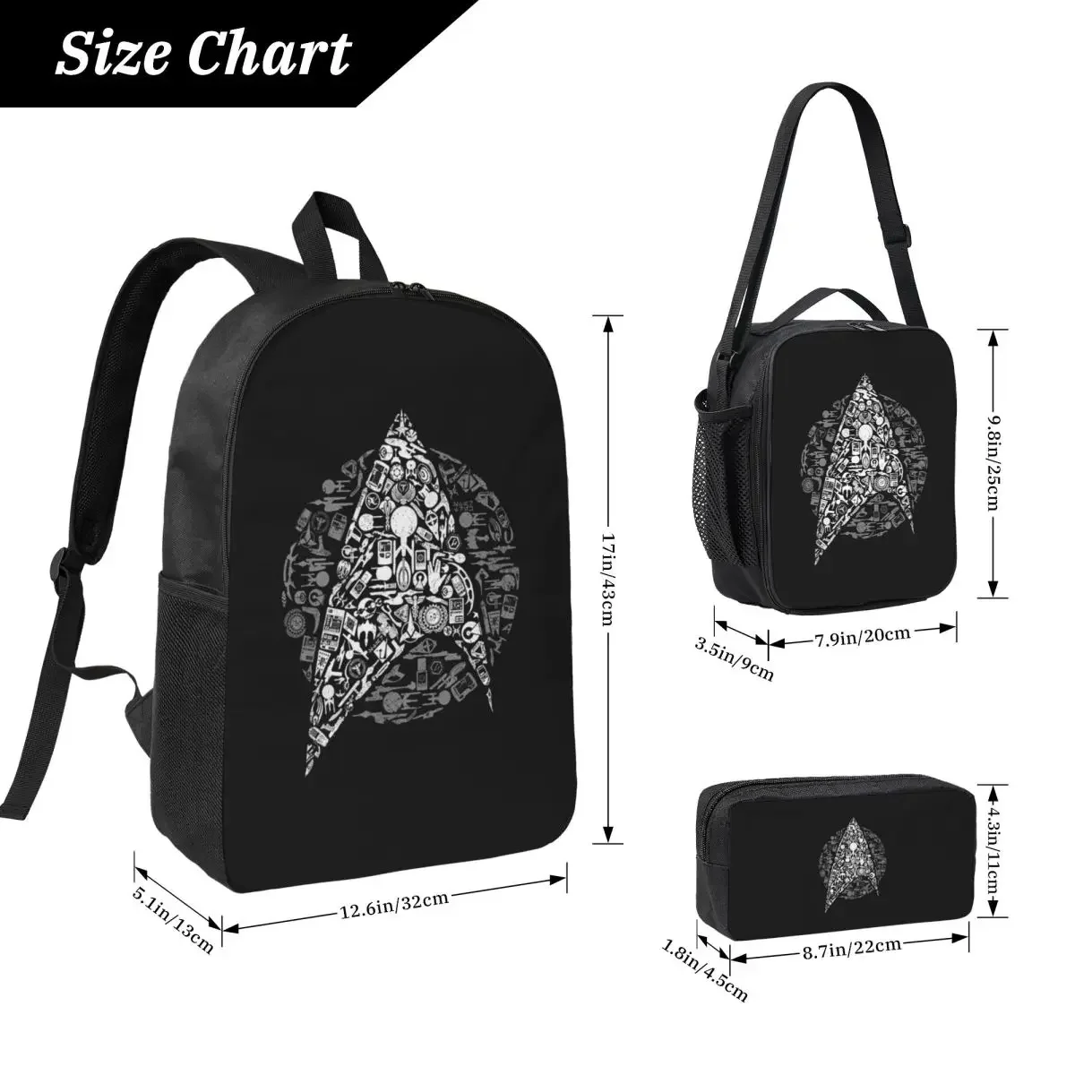 Star Treks Science Fiction TV Series Backpack BookBag School Bag Computer Shoulder Bags 3ps Insulated Lunch Bag Pencil Case