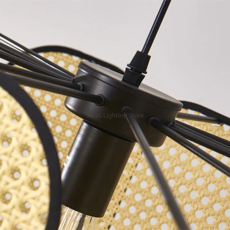 Chinese Rural Art Chandelier Bamboo Core Rattan LED Bedroom Restaurant Study Suspension Lamp Indoor Decorative Lighting Fixtures