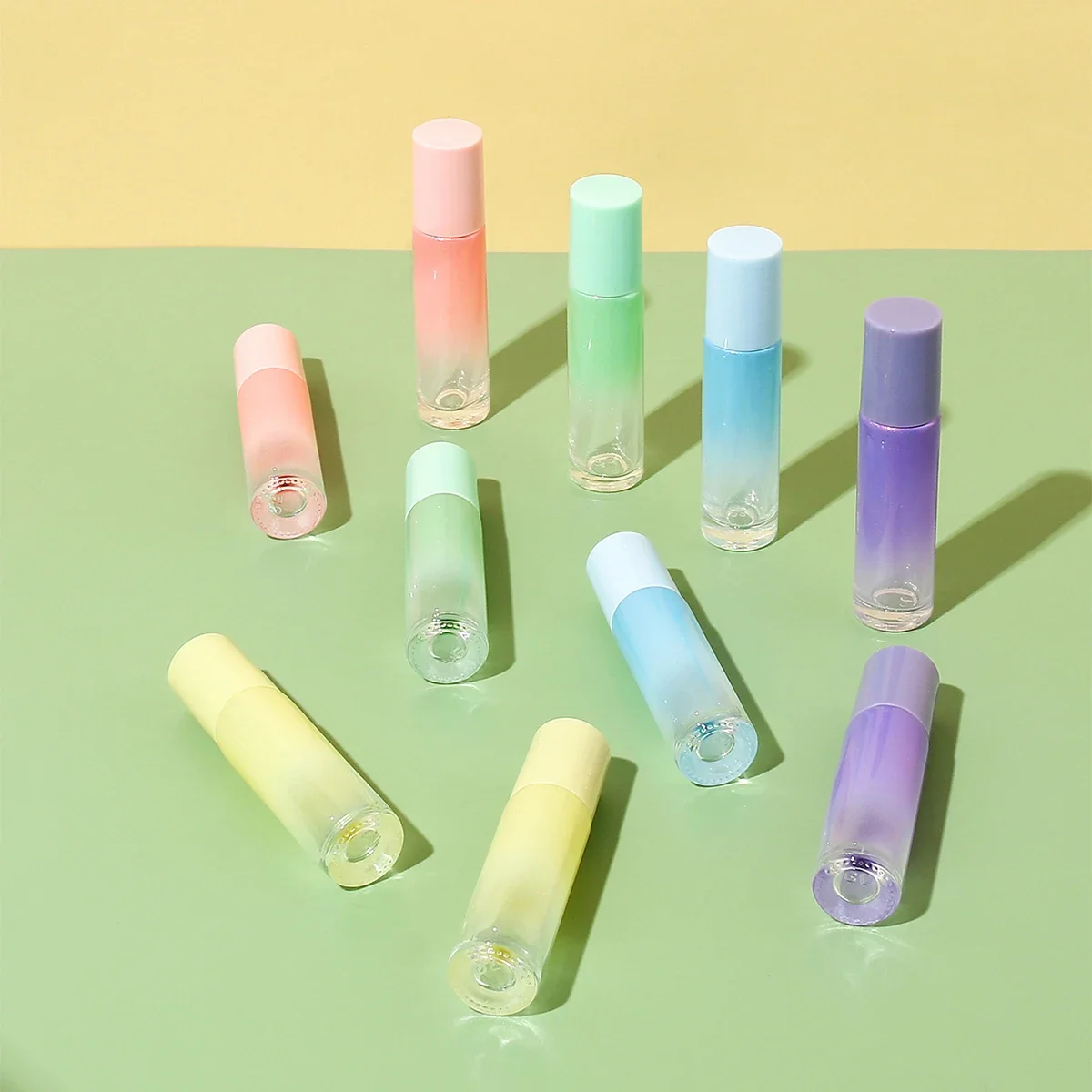 

10Pcs 10ml Gradient Color Refillable Glass Essential Oil Roller Bottles With Metal Roller Ball for Fragrance Perfume