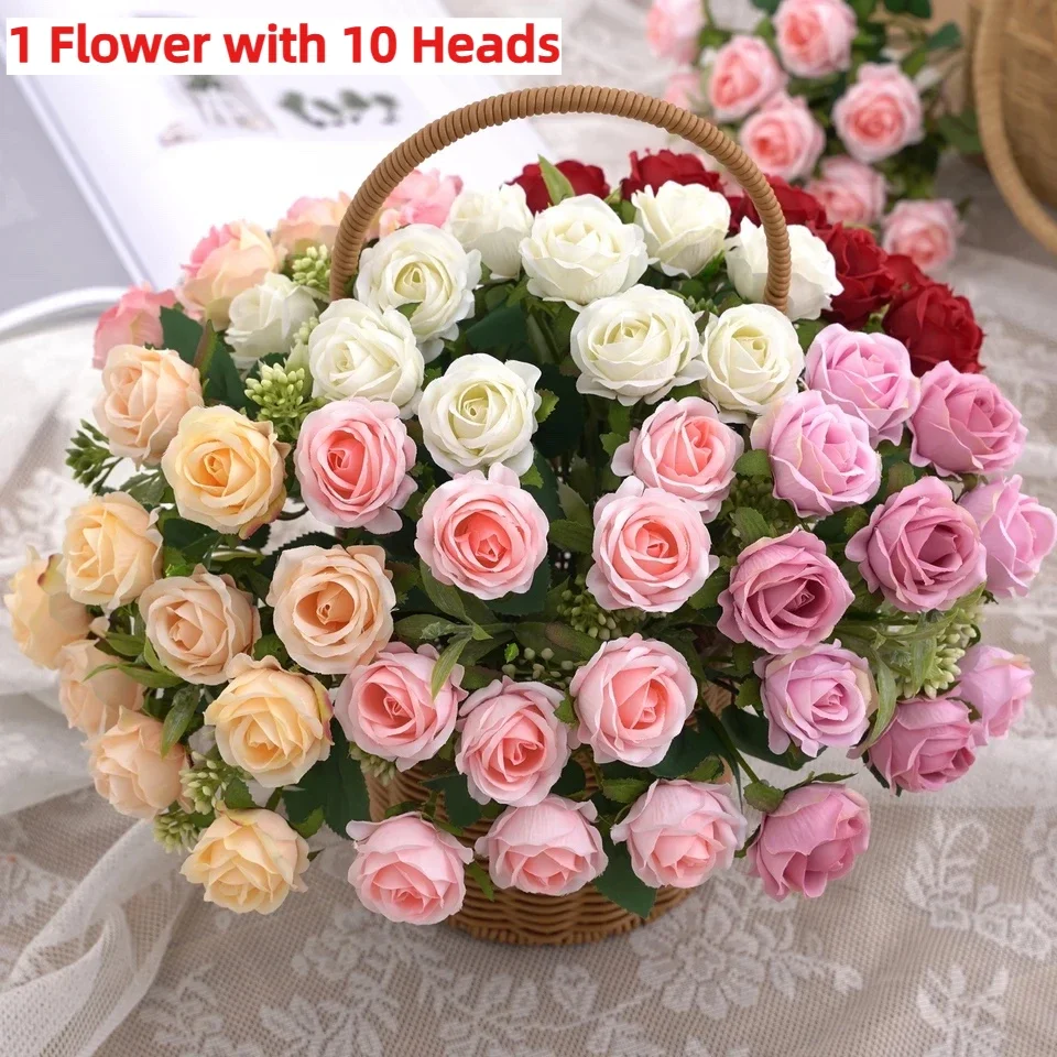 

Wedding Decoration Peony Fake Flower for Party Home Decor 10 Heads Artificial Flowers Bouquet White Red Rose Eucalyptus Leaves