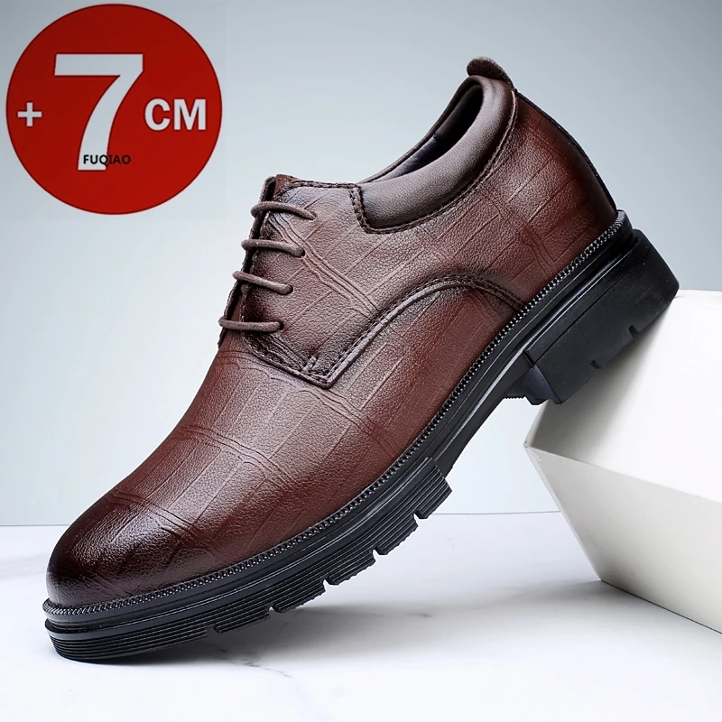 

Мужские туфли-оксфорды на скрытой танкетке 7 см из натуральной кожи, на шнуровке, для свадьбы и торжественных мероприятий