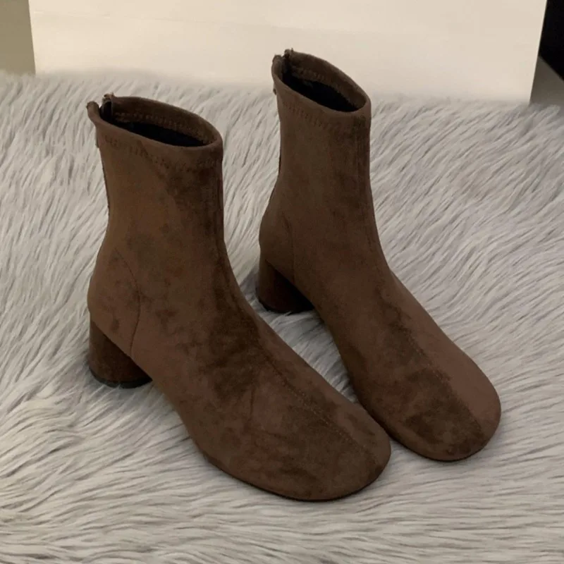 Women's Gothic Ankle Boots 2025Winter New Fashion Zipper Suede Waterproof Warm High Heels Casual Cashmere Snow Boots Botas Mujer