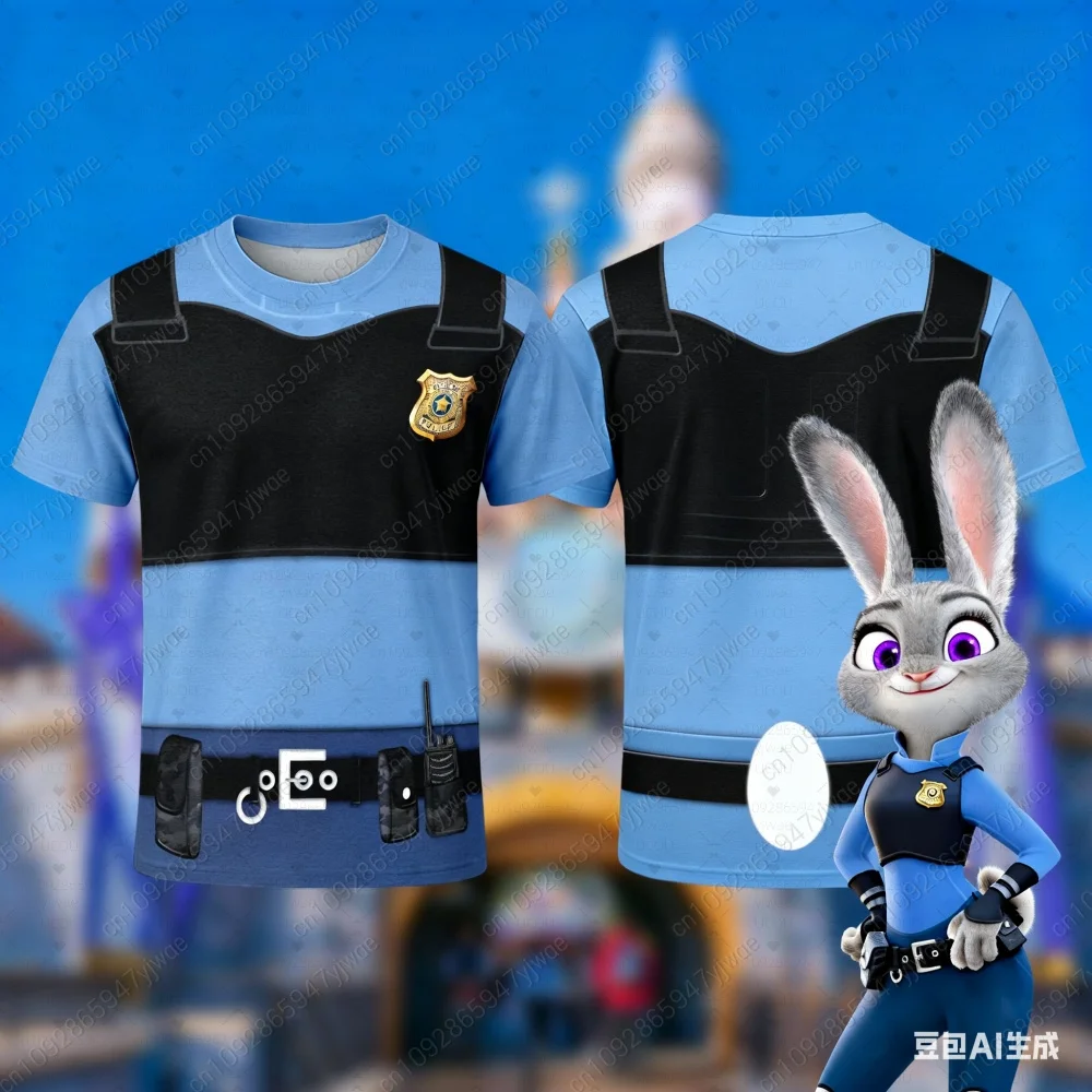 

Детский костюм полицейского кролика из Зоотопии на Хэллоуин, 3D-футболка, костюм полицейской Джуди Хоппс для Хэллоуина, детская футболка для взрослых