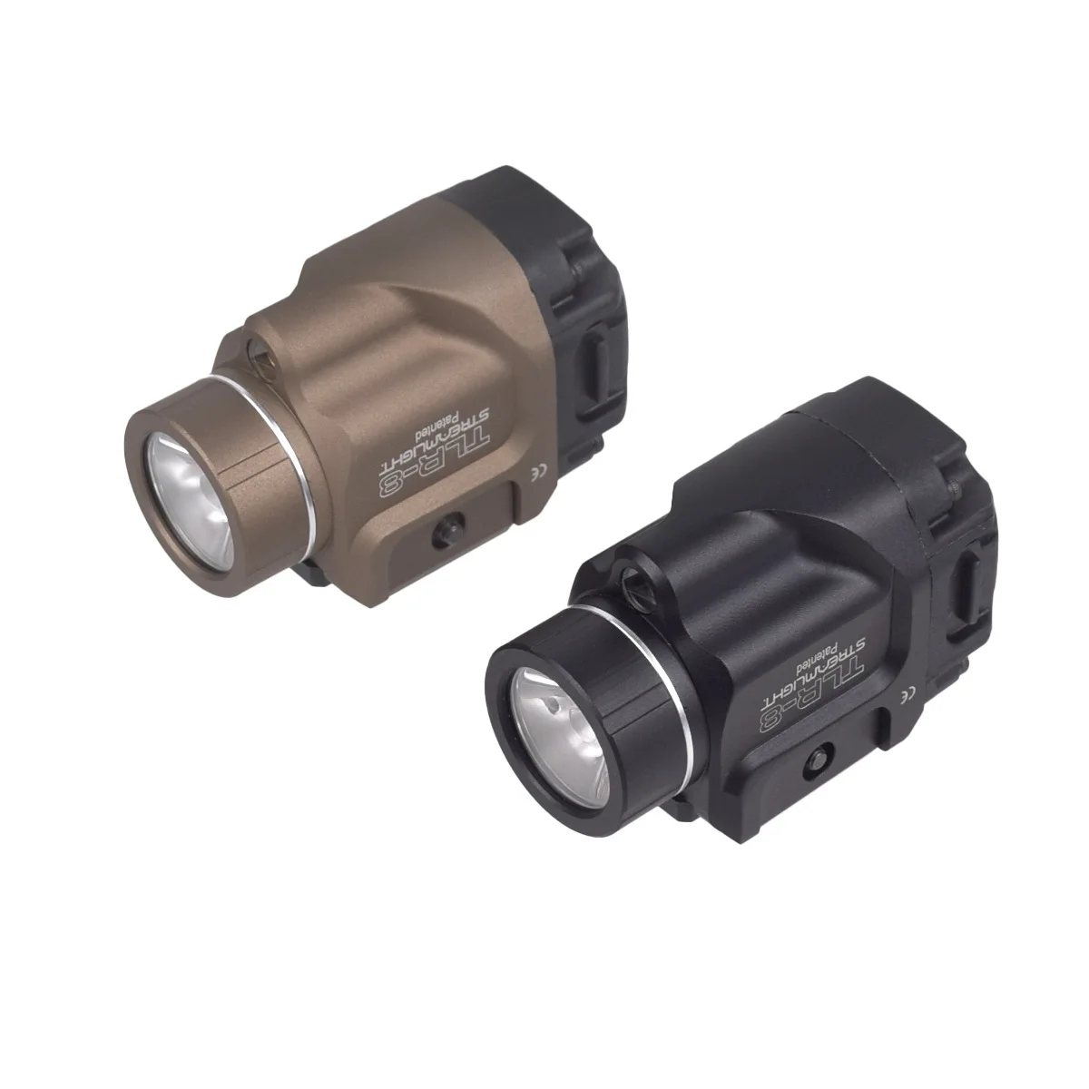 

TLR8 outdoor camping tactical LED lighting flashlight with red laser integration installed at the bottom