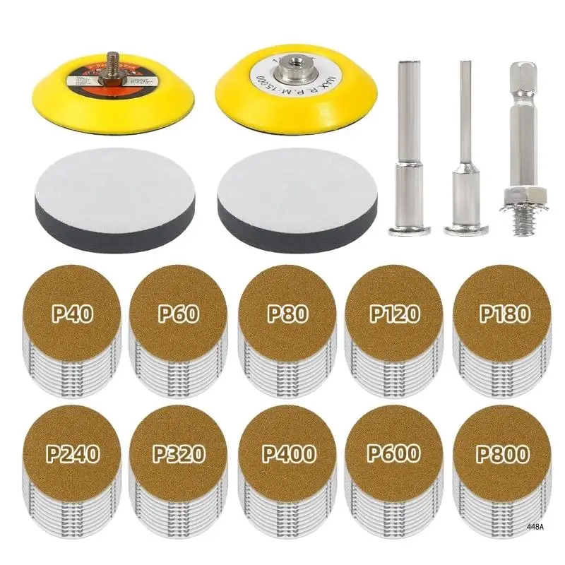 

3inch Gold Sanding Discs 107Pcs with Backing Pad Hook and Looping Sandpaper Assorted 40-800Grit for Polishing Woodworking