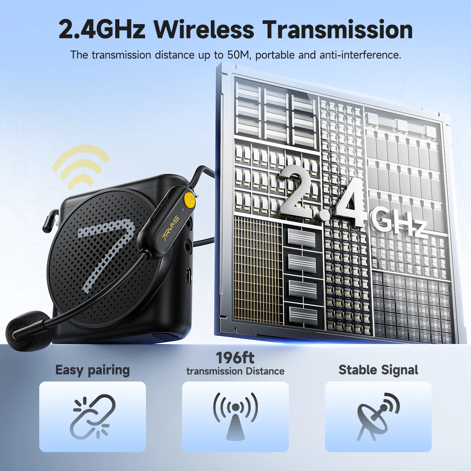 7RYMS WA Wireless Megaphone Headset Lavalier Mic Speaker Denoise Voice Amplifier with LED Screen for Teachers,Lecture,Tour Guide