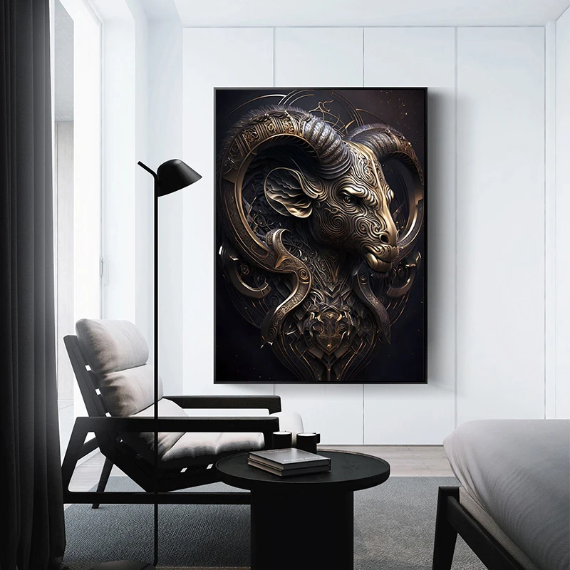 Black Gold Zodiac Signs Capricorn Leo Virgo Pisces Poster Print Canvas Painting Abstract Wall Art For Living Room Home Decor