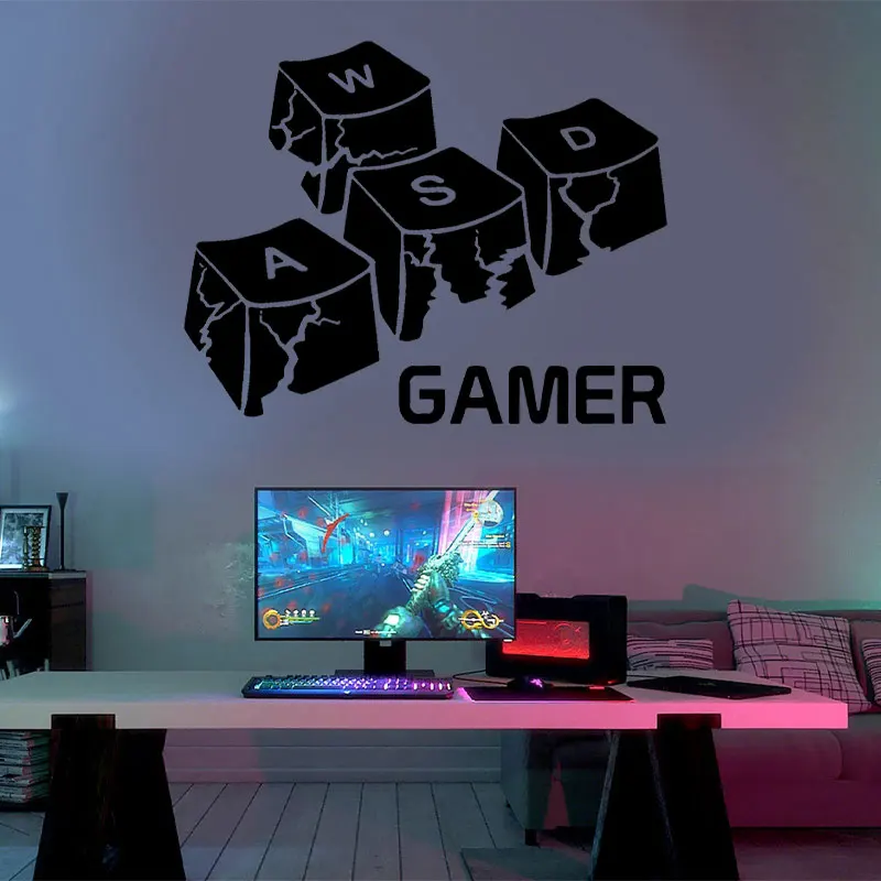 

Gamer Controller WASD Game Handle Wall Sticker Vinyl Home Decor for Boys Bedroom Playroom Gamer Room Decals Removable Mural A169