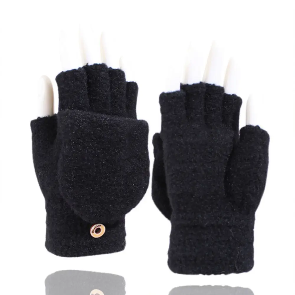 Men Winter Warm Gloves Knitted Thick Flip Cover Half Finger Mittens Thermal Outdoor Sports Cycling Driving Stylish Casual Wear