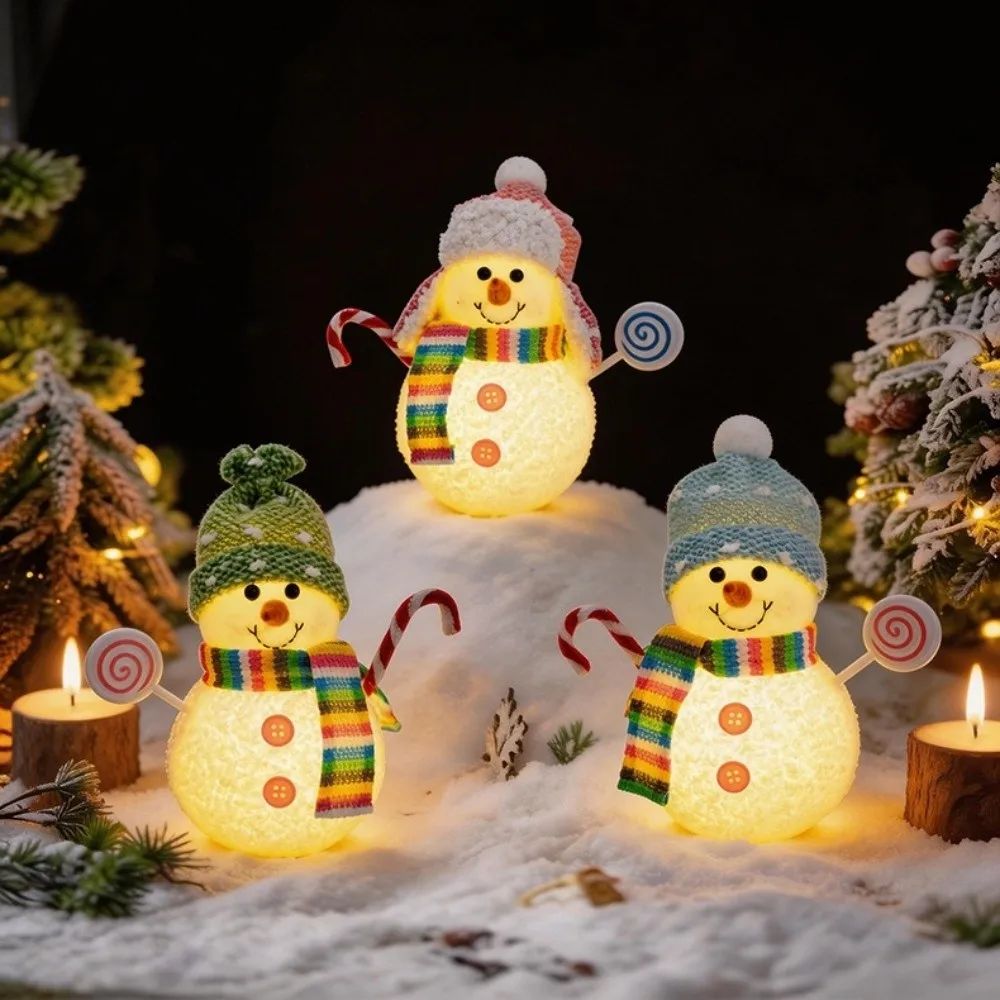 Cartoon Lighted Snowman Ornament Scarf Accent Creative Christmas Night Light Fabric Hat Candy Bar Snowman Hanging Ornament
