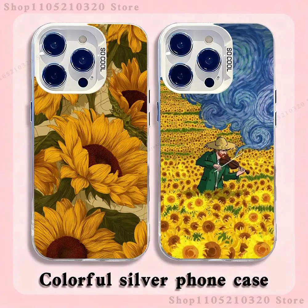 

Sunflower Art V-Van G-Gogh Phone Case For iPhone 17,16,15,14,13,12,X,8,Pro,Max,Plus,E,SE4,Air,Mini White IMD Matte