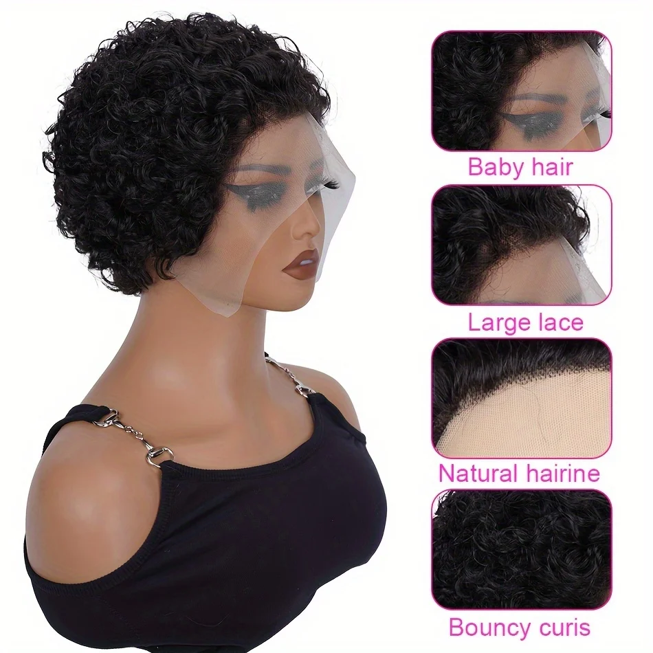 6 بوصة الدانتيل الجبهة عابث قطع شعر مستعار مع شعر بشري مجعد قصير البرازيلي عابث قطع شعر مستعار باروكة من شعر طبيعي 13X1 الدانتيل شعر مستعار أمامي #4