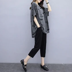 Oversized Loose Short Sleeved T-shirt and Fashion Pants Set for Women's Summer New Stylish Covering Belly Slimming Two-piece Set