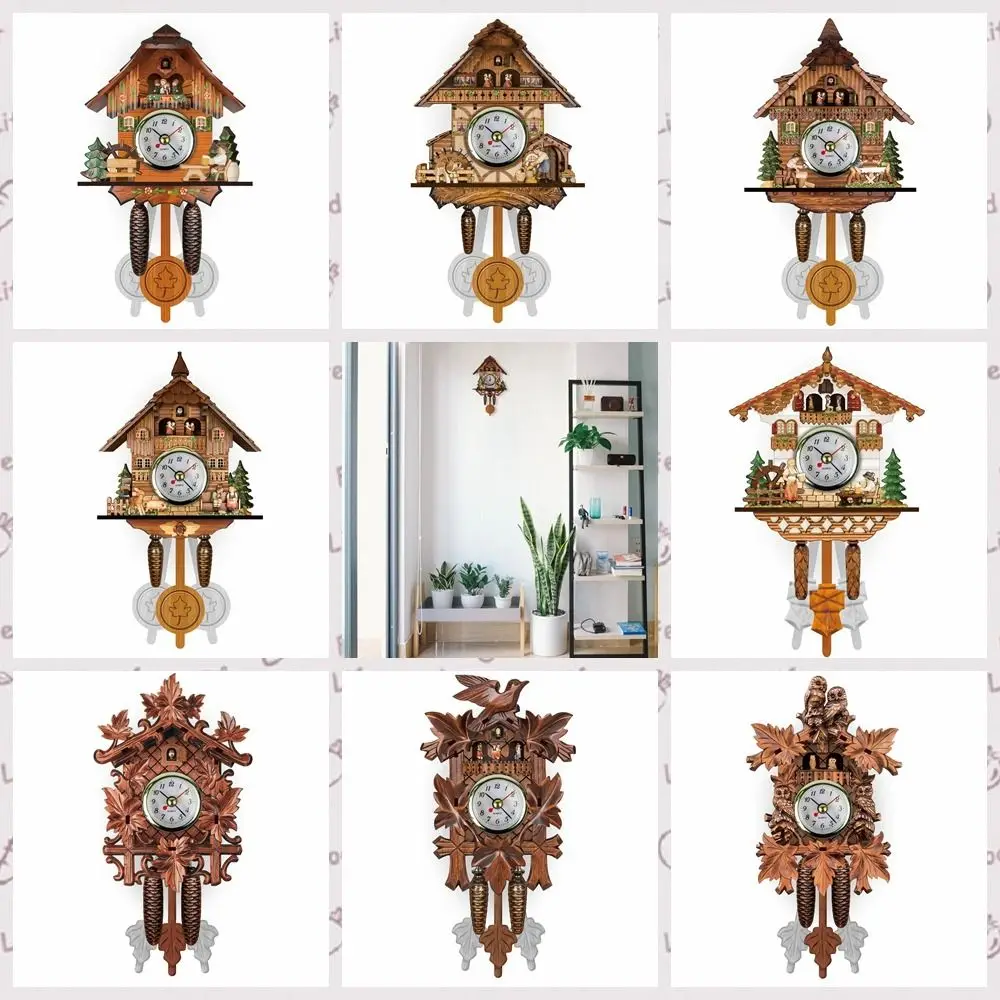 

Forest Tower Wood Pendulum Vintage Clocks Vintage Wooden Wood Wall Clock 3D Chiming Realistic Pattern 3D Chiming Clock