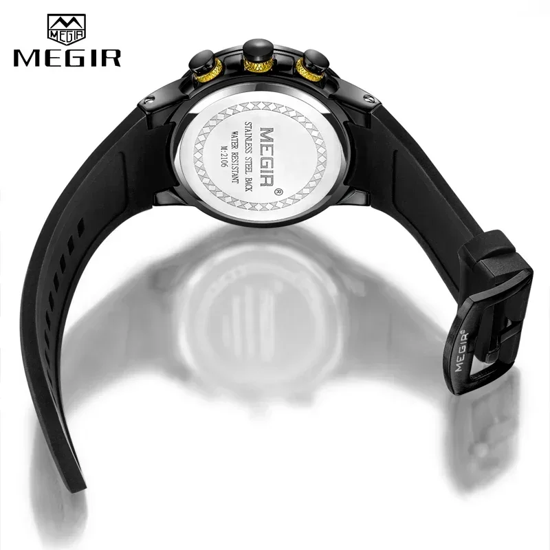 Top Brand MEGIR Luxury Mens Watches Silicone Sports Watch Men Fashion Chronograph Quartz Waterproof Man Clock relogio masculino