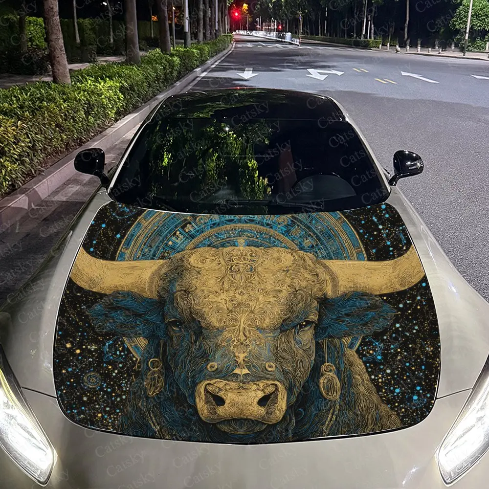 ملصقات فيلم غطاء محرك السيارة بنمط الثور، ملصقات تصميم جرافيك أنيق، ملصقات زخرفية مقاومة للماء ومقاومة للاهتراء من مادة PVC، Sho