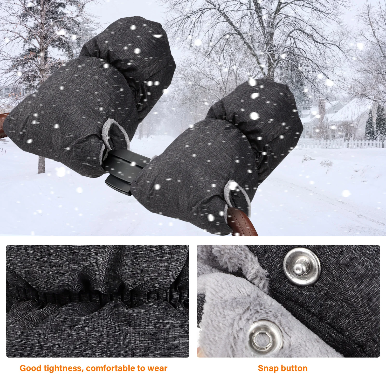 

1Pair Stroller Gloves Frost Resistant Warm Coral Fleece Lining Snap Button Pram Hand Muffs Winter Gloves Stroller Accessories