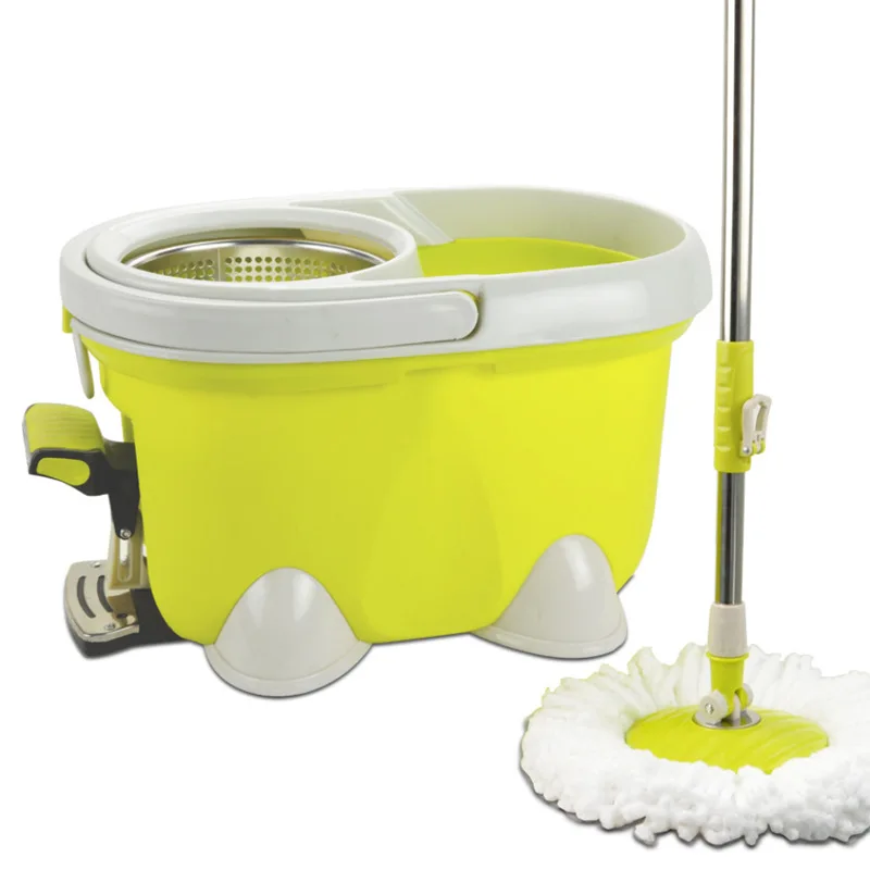 

Microfiber Floor Cleaning Foot Mop Bucket With Durable Stainless Steel Head And Telescopic Steel Pole Handle Double Bucket Mop