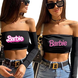 Sexy Barbie Ladies Off Shoulder Crop Top Fashion Kawaii Anime Y2K Girls Long Sleeve Tube T Shirt Casual Short Streetwear Gifts