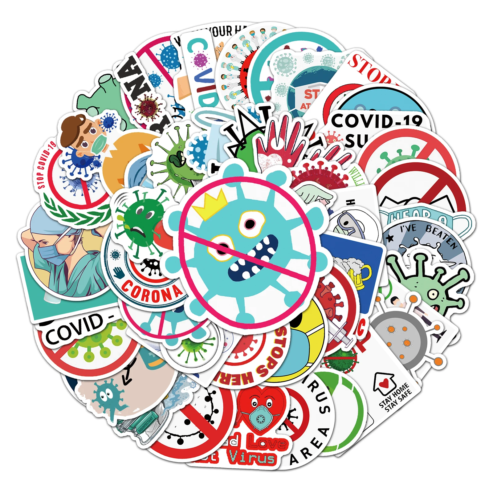 50pc COVID-19 series Cartoon Cute Graffiti Stickers Suitcase Laptop Guitar Skateboard Personalized Decoration Stickers